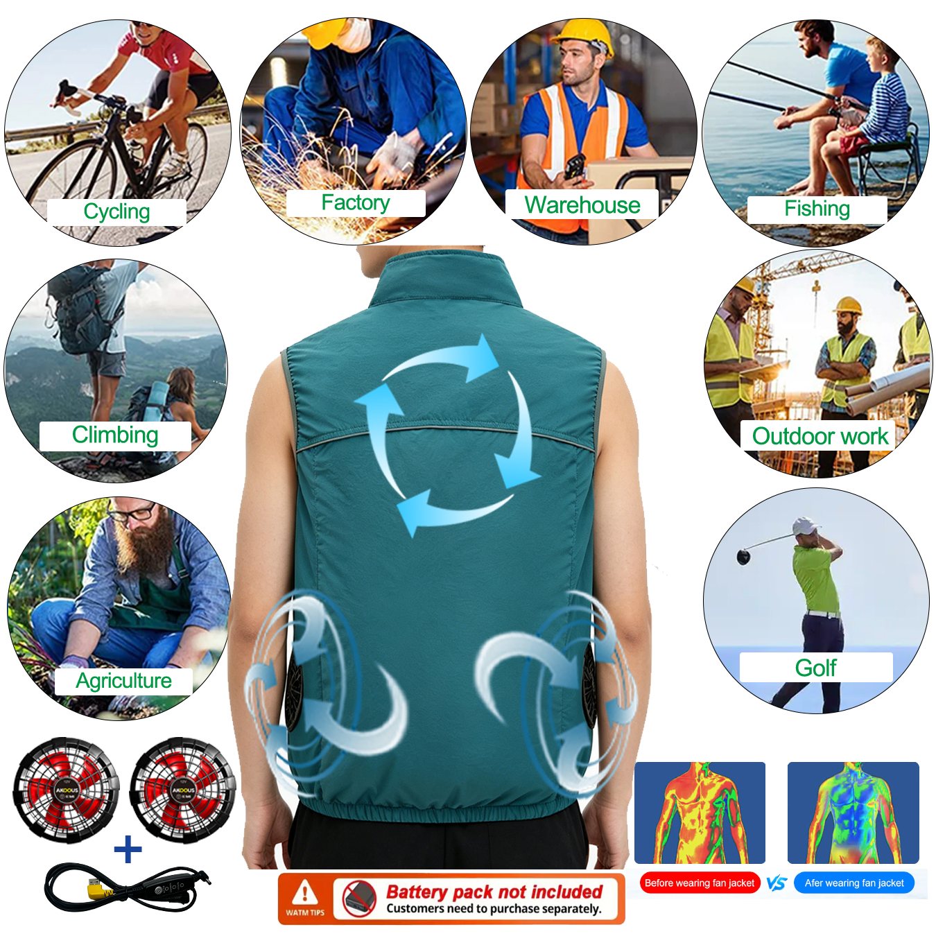 Вентиляторный жилет 12В 5В USB – обзор и цена Outdoor Adventure Vest